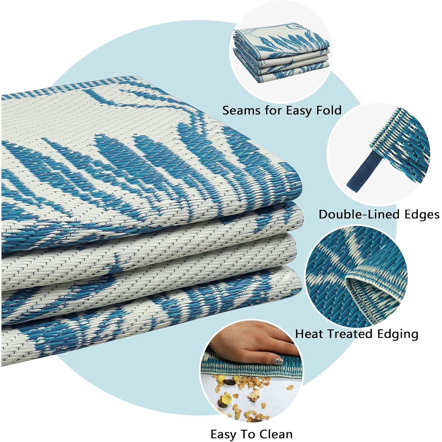 Outdoor Rug 8x10 ft Patio Waterproof, Reversible Outdoor Plastic Straw Rug RV Mat, Indoor Outdoor Carpet Large Area Rug for Patio Camping Deck Backyard Balcony Picnic Beach