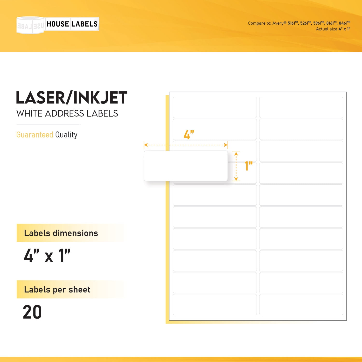HOUSELABELS 20-up Shipping Labels (4" x 1") For Laser and Inkjet Printers, 200 Sheets