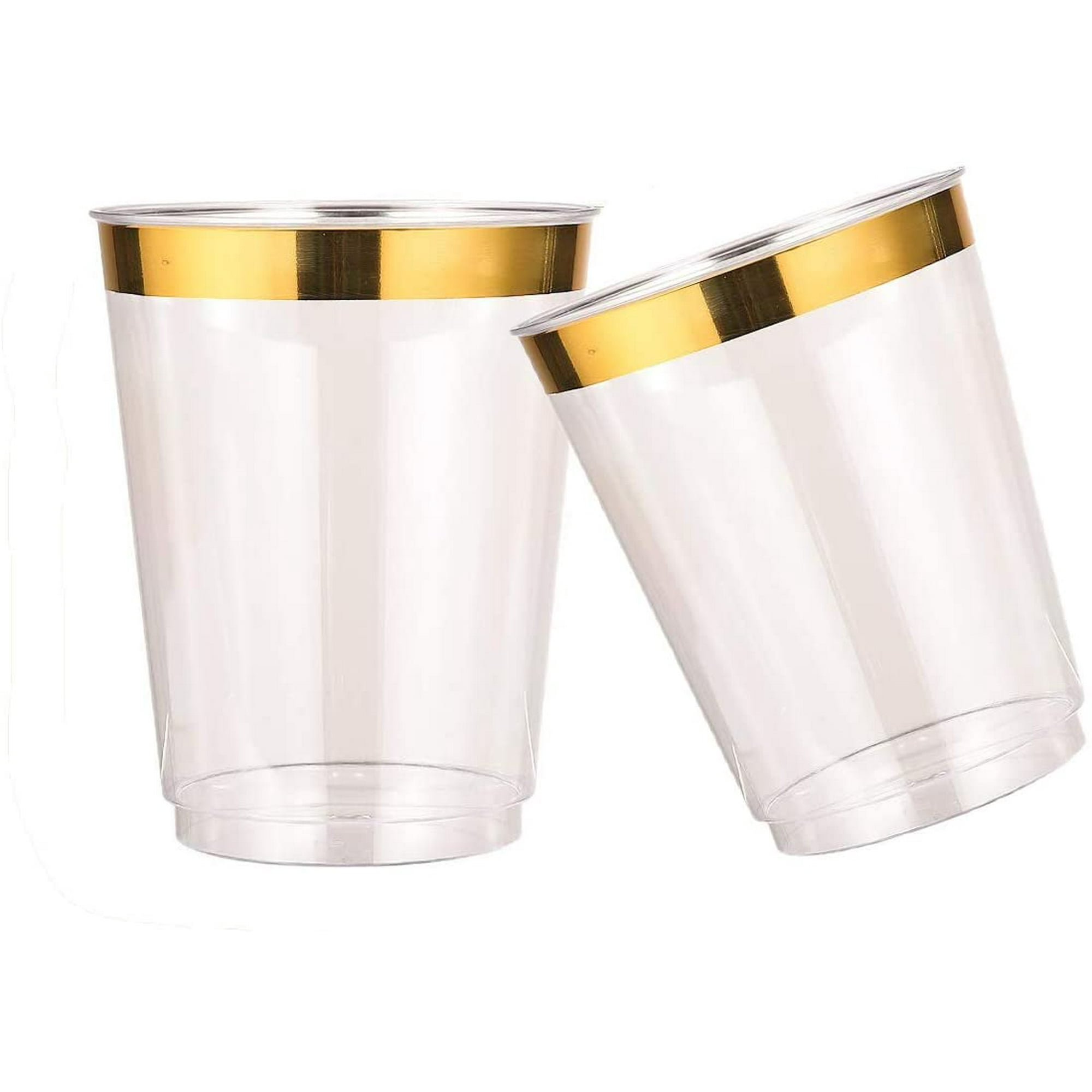 Iguohao Disposable Gold Plastic Cups clear Gold Rim Plastic Cups Tumblers Elegant Gold Rimmed Plastic Cups Disposable Cups Perfect For Wedding Part