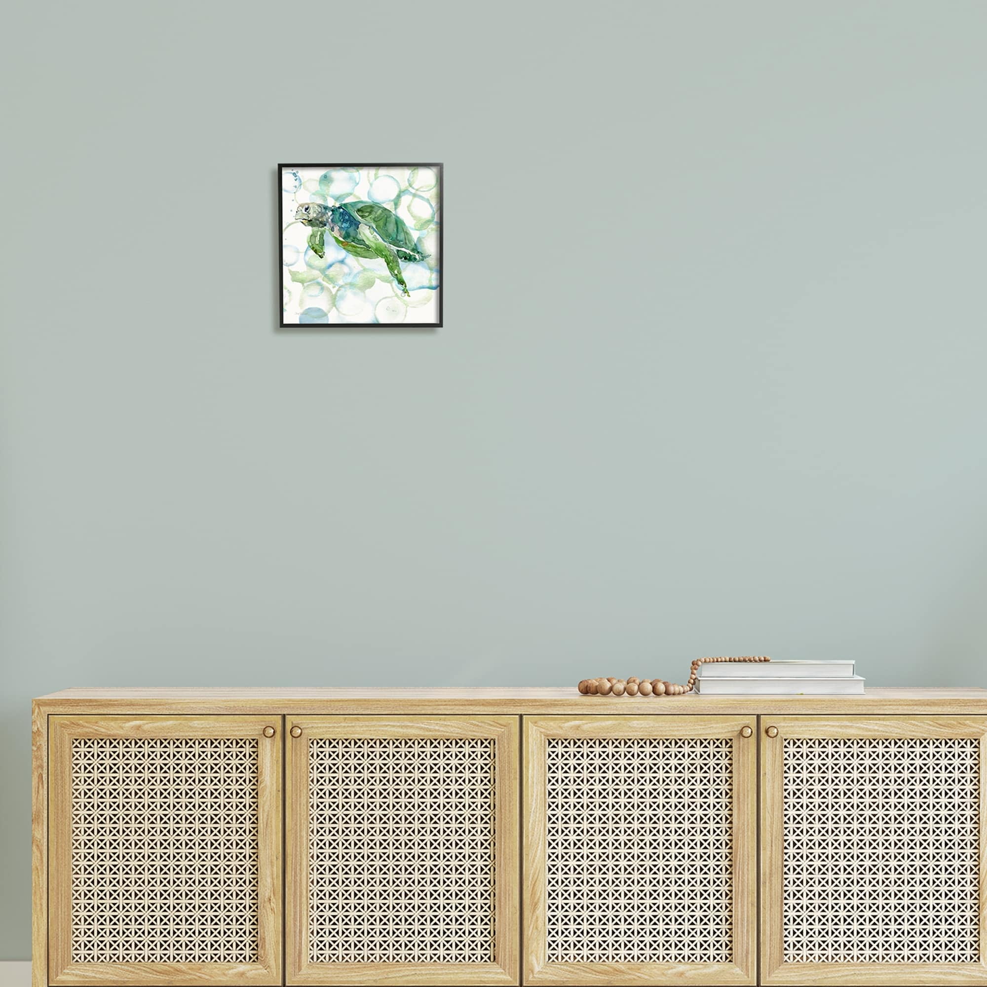 Stupell Industries Watercolor Sea Turtle Swimming Ocean Water Bubbles Painting Black Framed Art Print Wall Art, Design by Carol Robinson