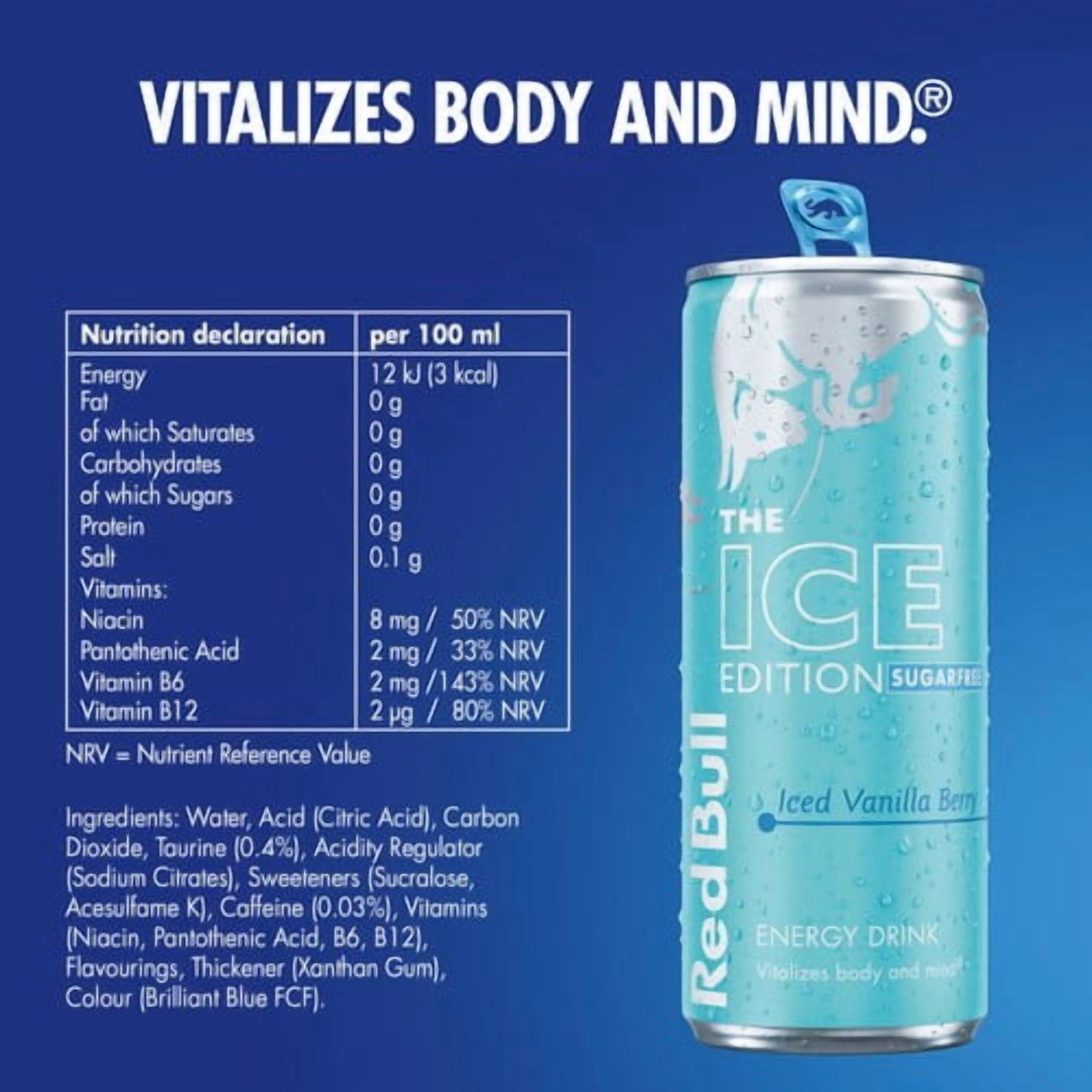 Red Bull Energy Drink Sugar Free Ice Edition Iced Vanilla Berry 4 x 250ml, British Import (Pack of 2)