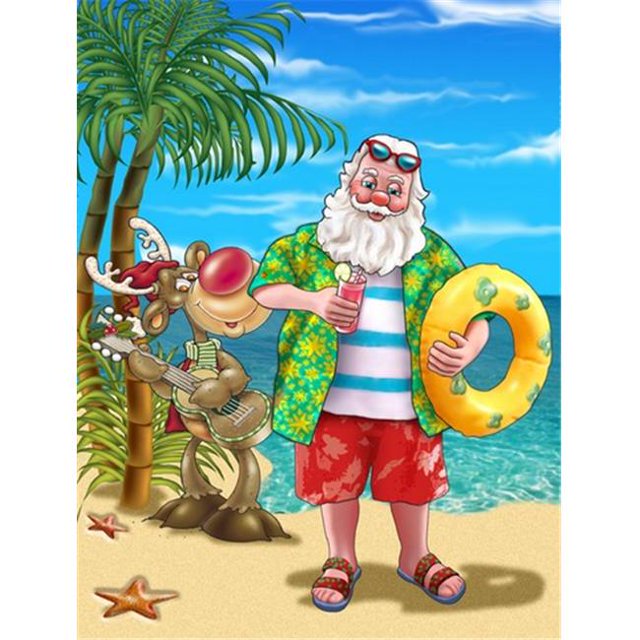 Drapeau de Natation Santa Claus de Noël sur Toile Taille Maison