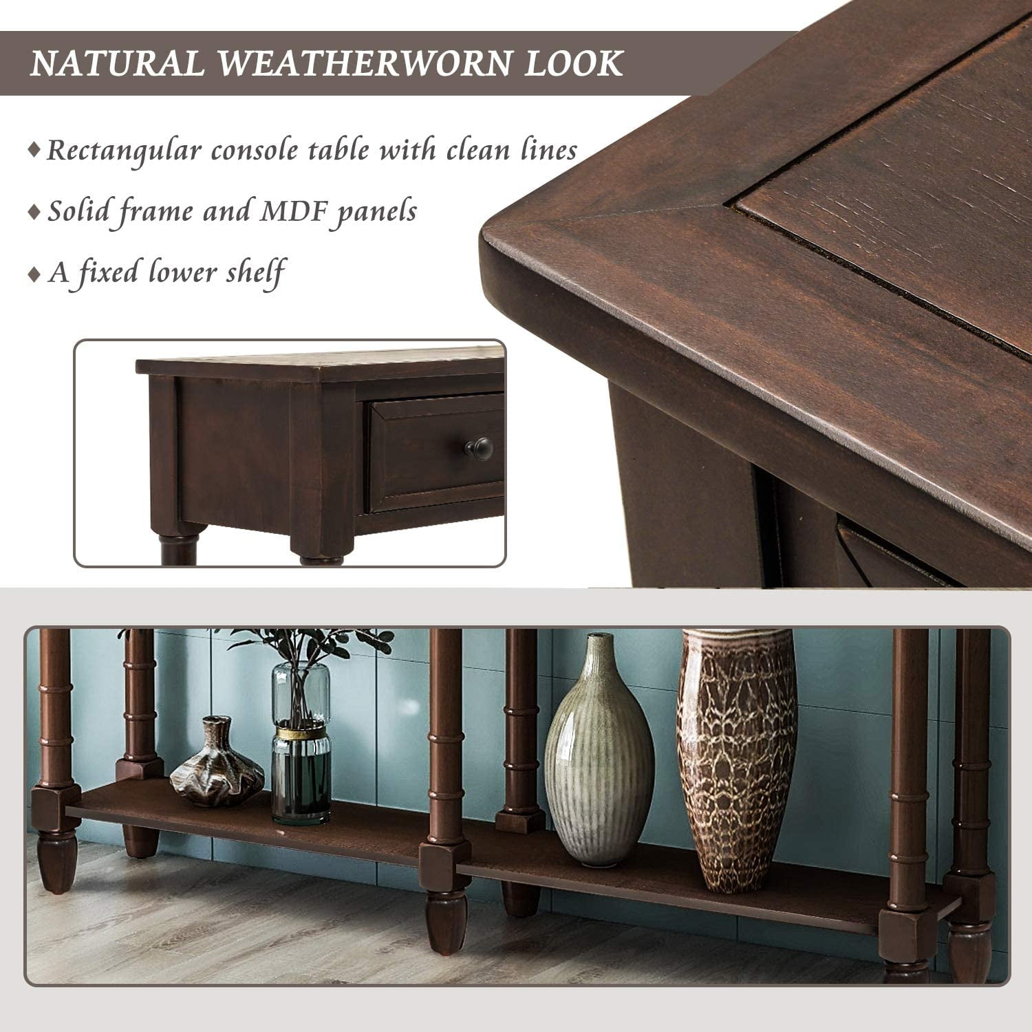 Harper & Bright Designs Retro Console Table Sofa Table for Entryway with Drawers and Shelf Living Room Table