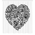 thumbnail image 3 of Hearts Shower Curtain, Silhouette of Heart Symbol as a Floral Leaves with Artistic Monochrome Petals, Fabric Bathroom Set with Hooks, 69W X 70L Inches, Black and White, by Ambesonne, 3 of 3