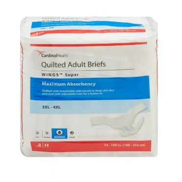 Wings Super Quilted Briefs, Unisex, Refastenable Tabs, Heavy Absorbency, 3X-Large, 32 Count