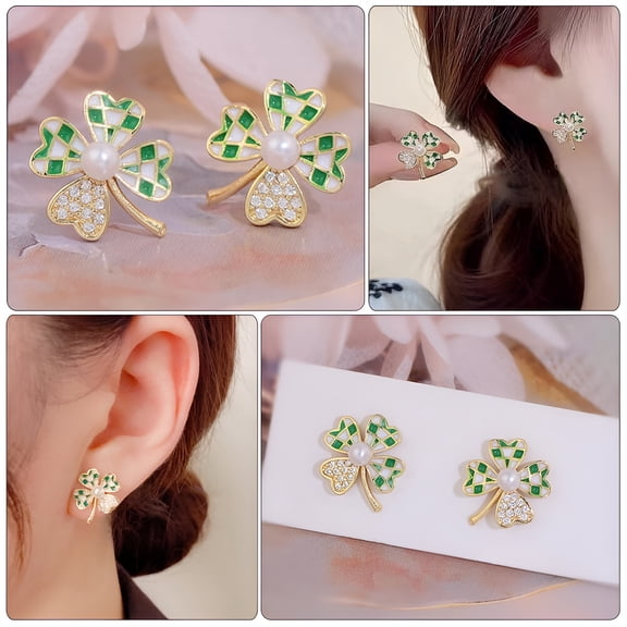 DESIGNICE 1 Pair of St Patricks Day Earrings Studs Clover Design Multi Alloy Use for Anniversaries