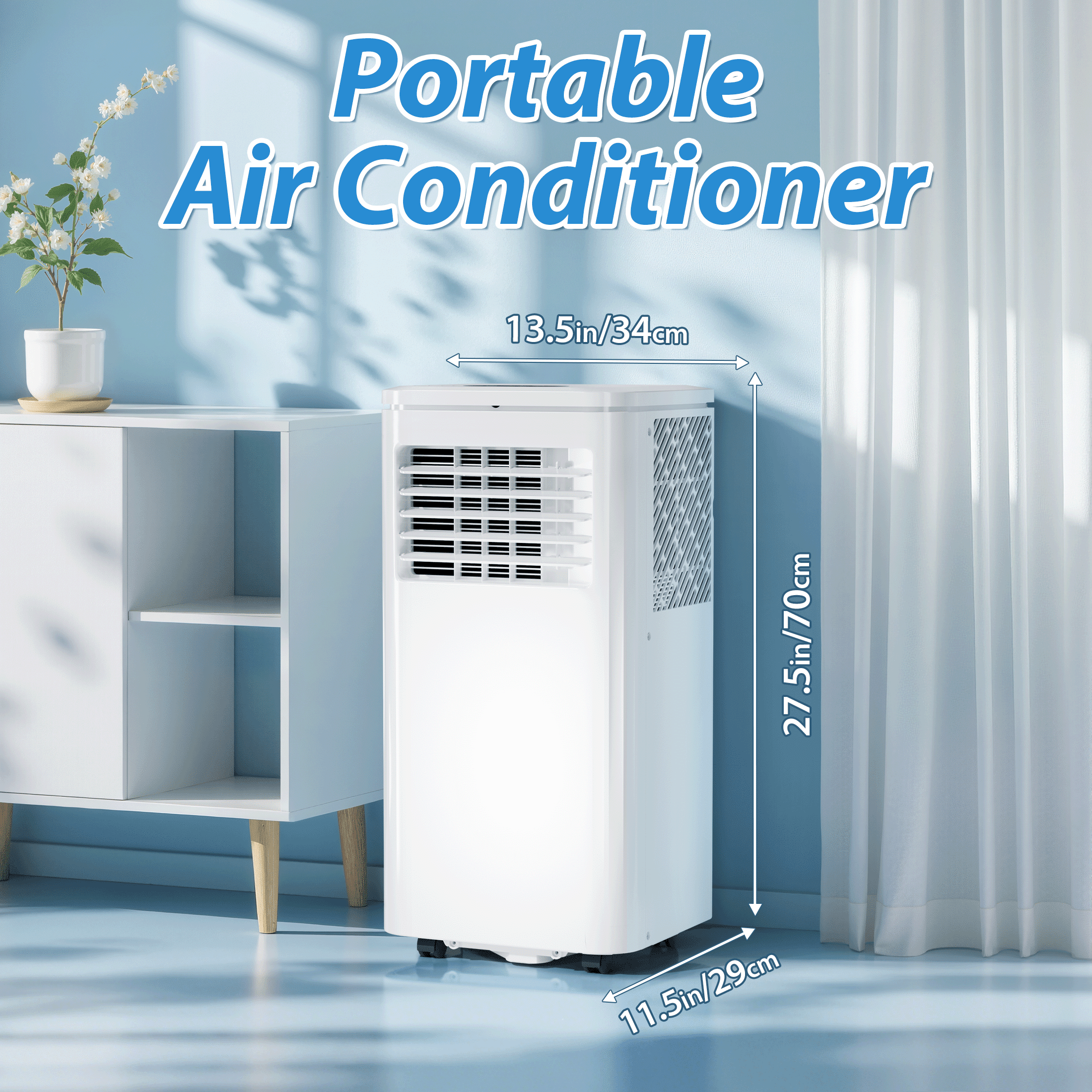 PRO CHOICE Portable Air Conditioner 10000 BTU(Ashrae) for Room Cooling up to 300 Sq.ft, 24H Timer Room AC w/Remote Control, White