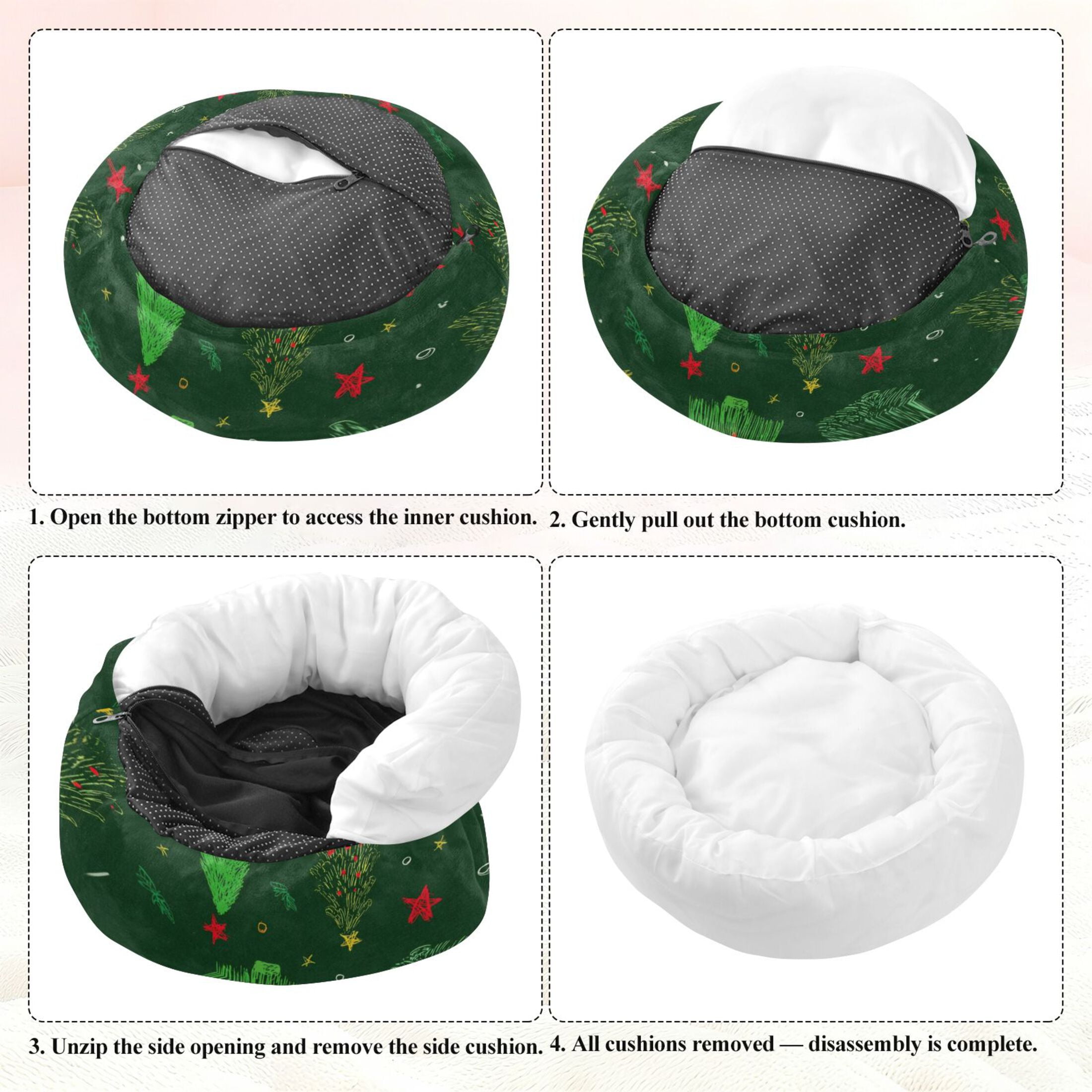 Iauyy Pet Couch Donut Cat Bed for Indoor Cats/Small Dogs Washable & Machine with Non-slip Bottom Calming Cat Furniture, Red and Yellow Stars (S)