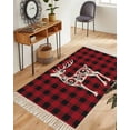 thumbnail image 3 of Red Black Plaid Christmas Area Rug 3x5ft Woven Runner Rug,Abstract Xmas Deer Winter Washable Living Room Hallway Bedroom Kitchen Carpet with Tassels,Indoor Outdoor Throw Door Mat for Entryway, 3 of 7