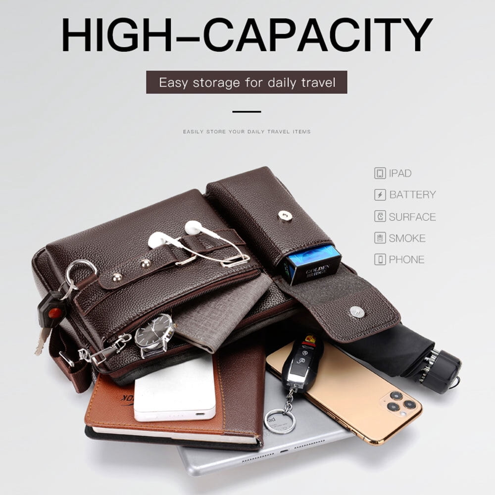 Men's Shoulder Messenger Bag PU Leather Handbag Business Crossbody Bag Briefcase