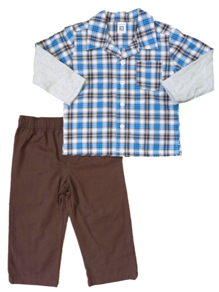 Details about   Carters Infant Boys Orange Plaid Button Up Shirt & Blue Pants 2 Piece Outfit 12m 