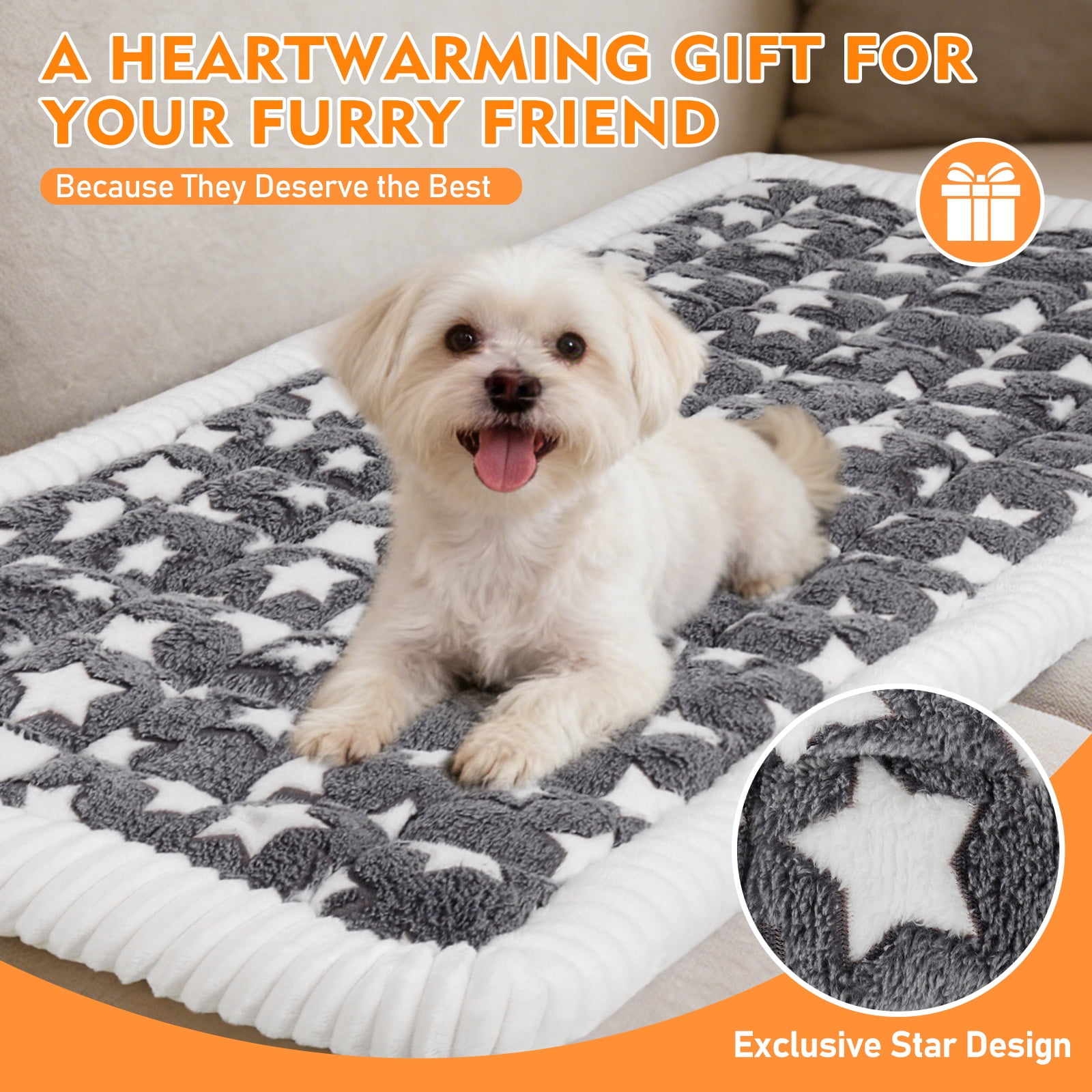 Greatcool Washable Pet Mat (54"x24"), Flannel Soft Dog Bed Mat with Non-Slip Bottom & PP Cotton Filling, Fits for 45 Inch Dogs Crate, Cozy for Sofa, Floor, Yard & Lawn and car backseat(Stars Print)