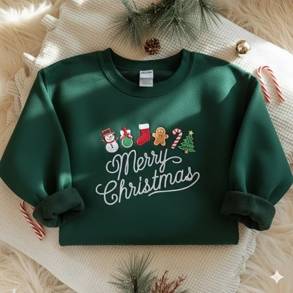 Merry Christmas Embroidered Sweatshirt, Embroidered Christmas Crewneck Sweatshirt, Embroidered Gingerbread Sweatshirt, Custom Xmas Gift