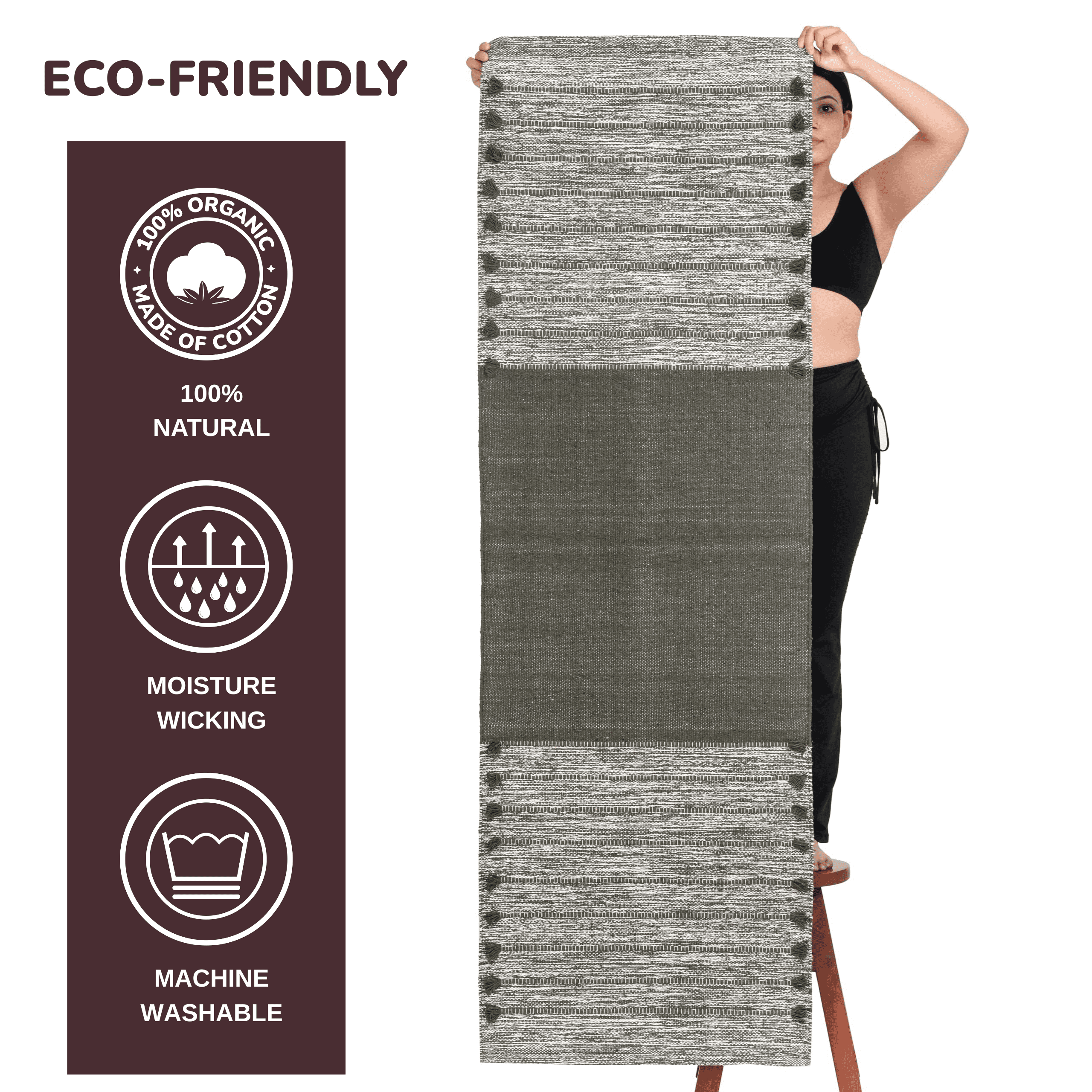 Sivi Herbal Organic Cotton Yoga Mat - Eco-Friendly Hand-Woven Non-Slip Rug - Thick & Comfortable (24”x72”x5mm) for Home Fitness & Yoga