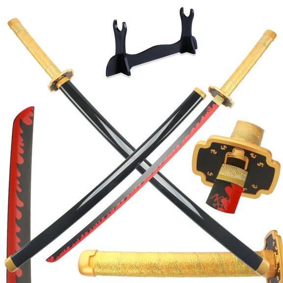 41 inches Dull Blade Metal Demon Slayer Sword Tsugikuni Yoriichi with Wooden Holder Display
