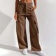 thumbnail image 2 of Vaqueros cargo informales de cintura media para mujer: pierna ancha elástica, bolsillos, poliéster, para todas las estaciones/ropa informal, 2 of 5