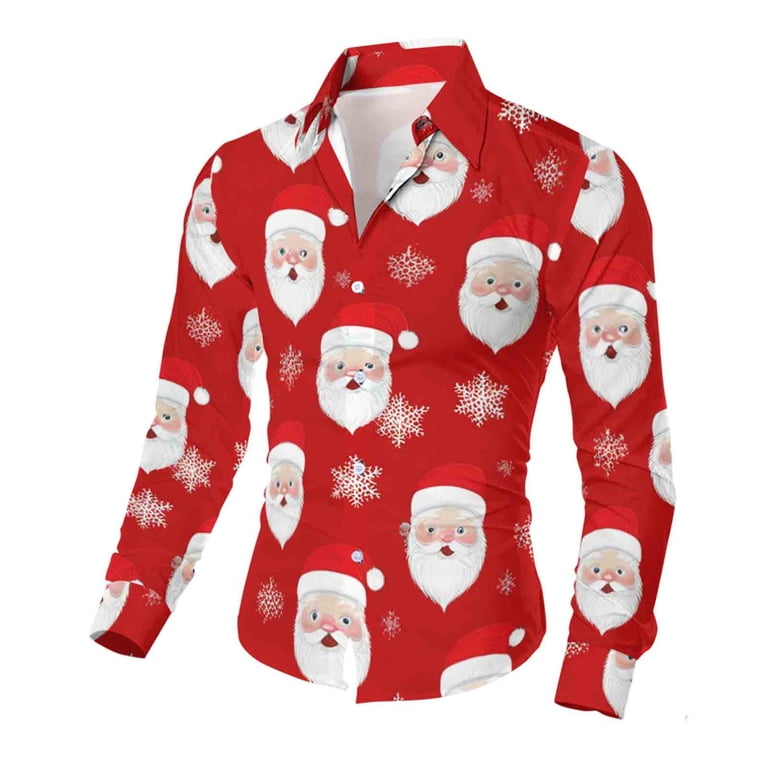 big and tall christmas dress shirts COSFO Big And Tall Button Down Shirts for Men Party Christmas Collared Long  Sleeve Shirts Regular Fit Vacation Funny Casual Mens Shirts