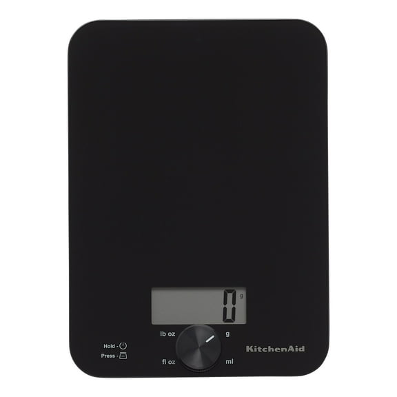 KitchenAid 11lb Digital Glass Top Kitchen and Food Scale Measures Liquid and Dry Ingredients, Black