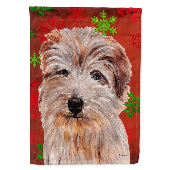 Norfolk Terrier Red Snowflakes Holiday Flag Canvas House Size