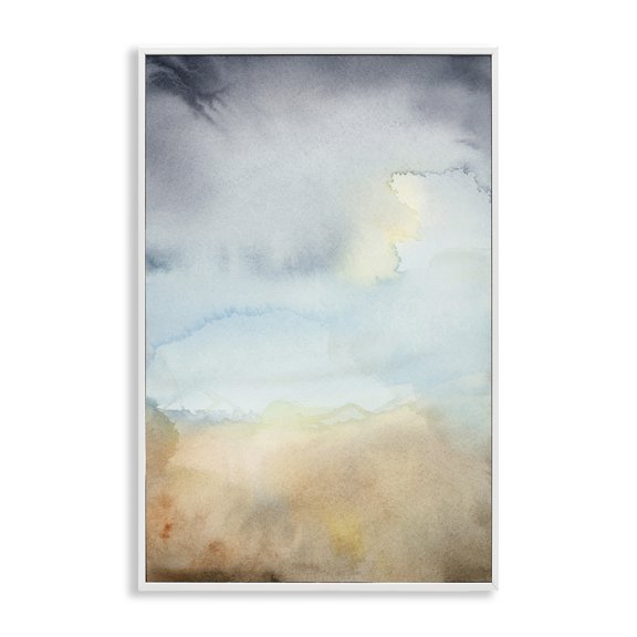 Stupell Industries Soft Fluid Landscape Abstract Painting White Framed Art Print Wall Art, 16 x 24