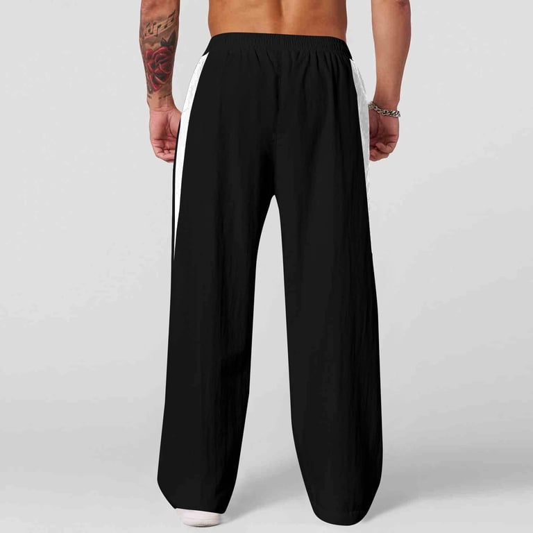 hlysgo Men's Wide Leg Track Pants Elastic Waist Drawstring Loose Fit ...