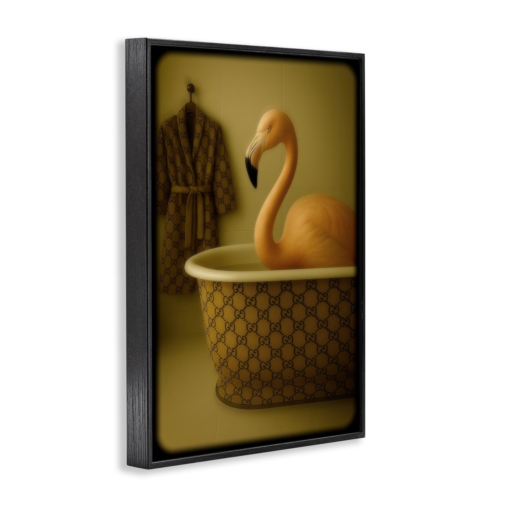 Stupell Industries Couture Flamingo in Luxury Tub Black Framed Giclee Art, design by Grotto Studios