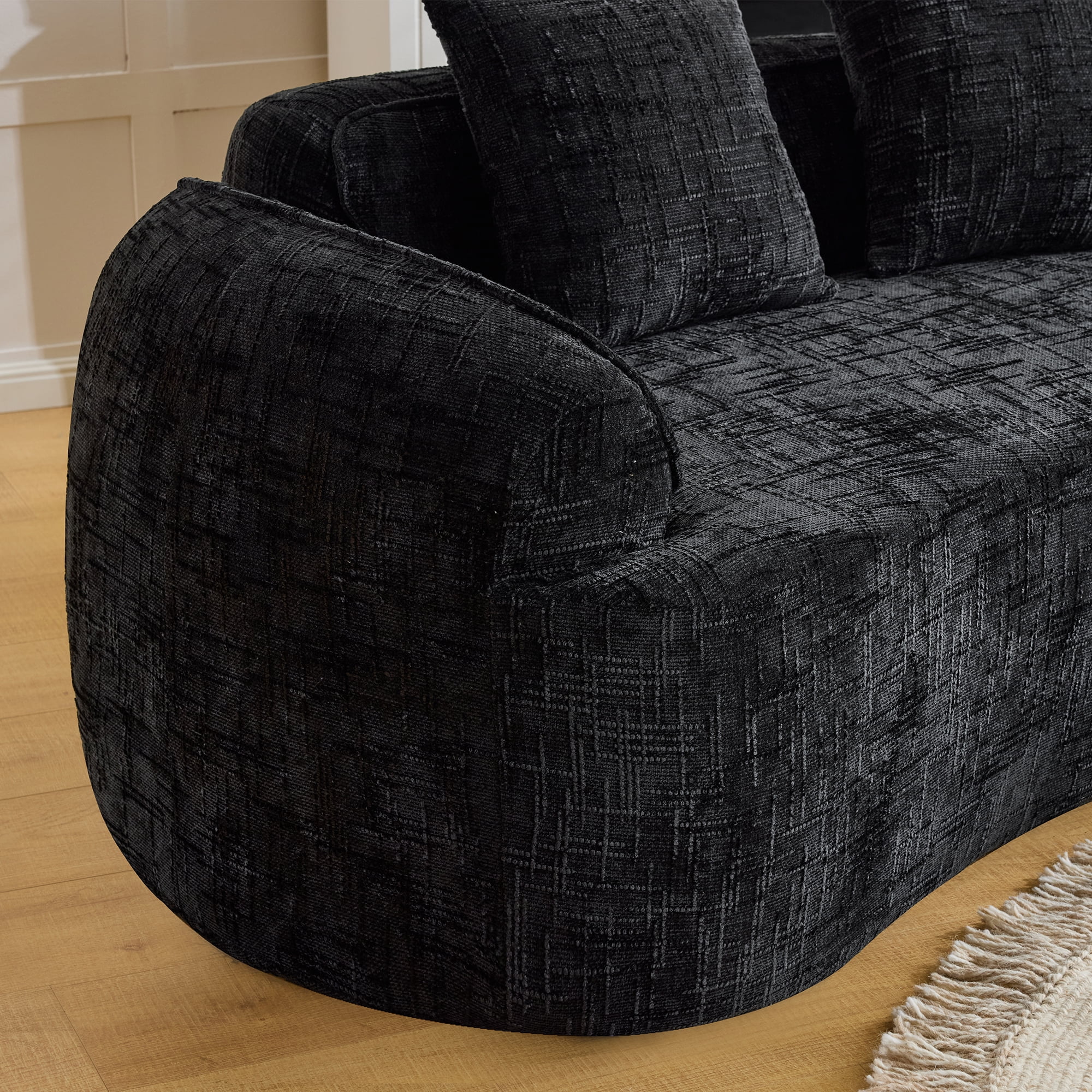 MAYEERTY 4-Seat Curved Compressed Sectional Sofa, Upholstered Cloud Modular Couch with Throw Pillows, No Assembly for Living Room Apartment Small Spaces