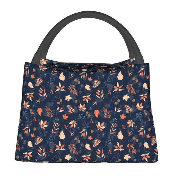 Fotbe Autumn Leaves With Blue Bolsa Térmica Portátil con Estampado, Bolsa de Entrega de Alimentos Aislada, Bolsa Reutilizable de Gran Capacidad para Comidas y Supermercado