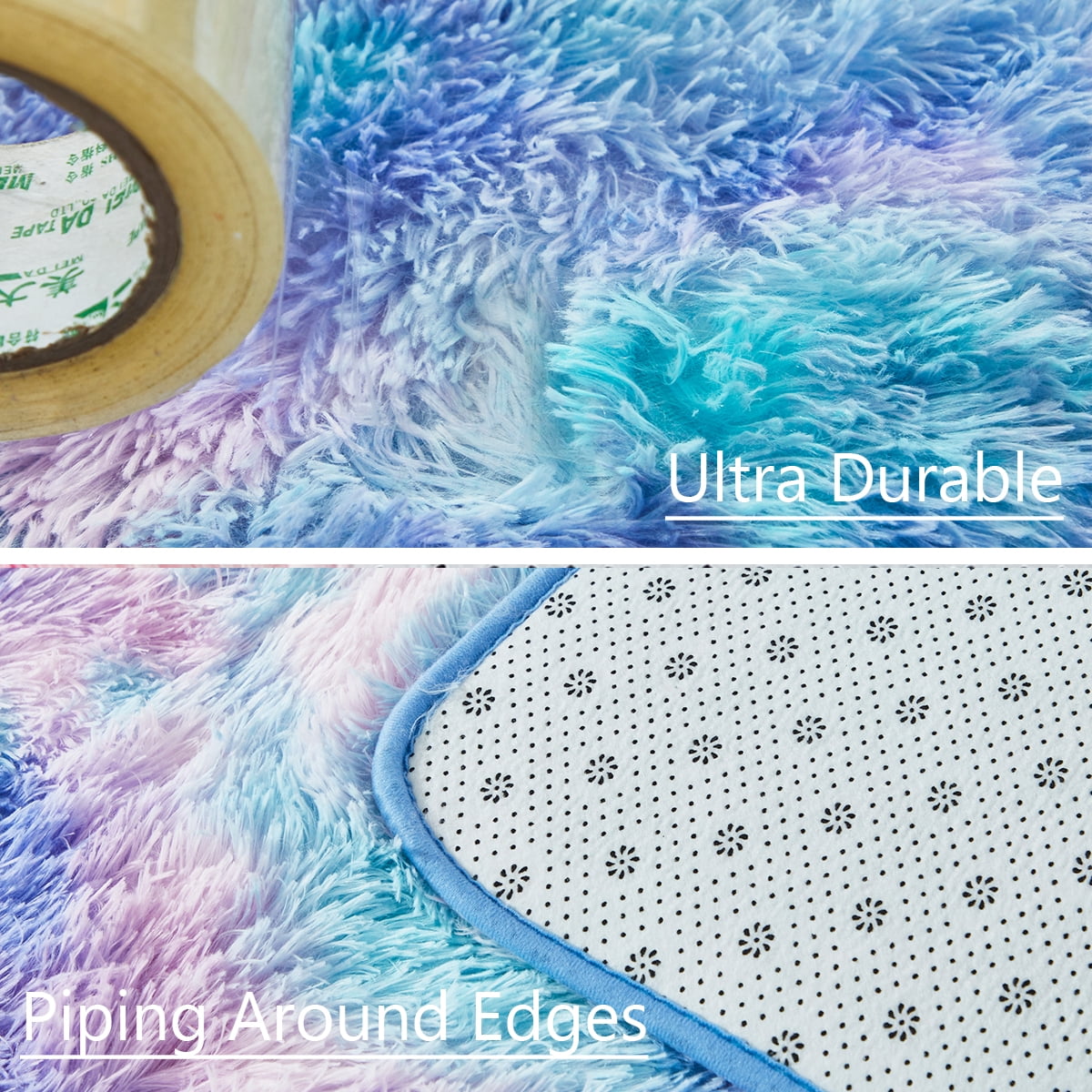 PERFEMET Rainbow Purple Teal Big Area Rugs 5x8 Carpet Tie Dye Plush Shag Rugs for Bedroom Living Room Floor Mat for Nursery Dorm Soft Rectangular Rug(5'x8', Teal Purple)