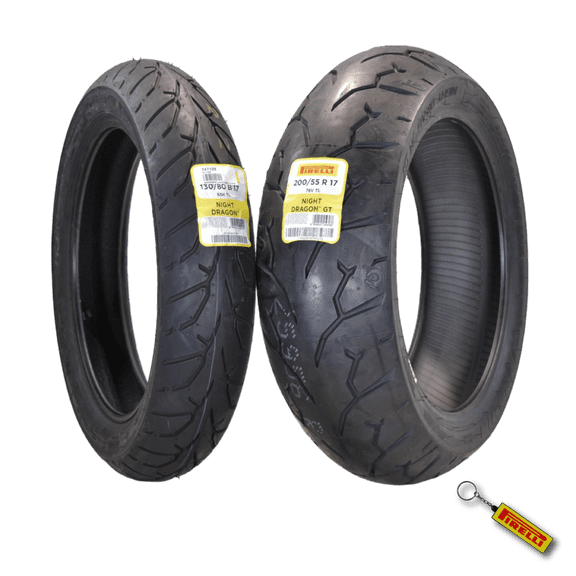 Pirelli Night Dragon Tire Set: 130/80B17 M/C 65H TL Front & 200/55R17 M/C 78V TL Rear Cruiser Motorcycle Tires - Superior Traction & Handling for High-Performance Cruisers with Keychain