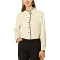 thumbnail image 2 of INSPIRE CHIC Women's Button Down Office Ruffle Stand Collar Long Sleeve Work Shirt, 2 of 7