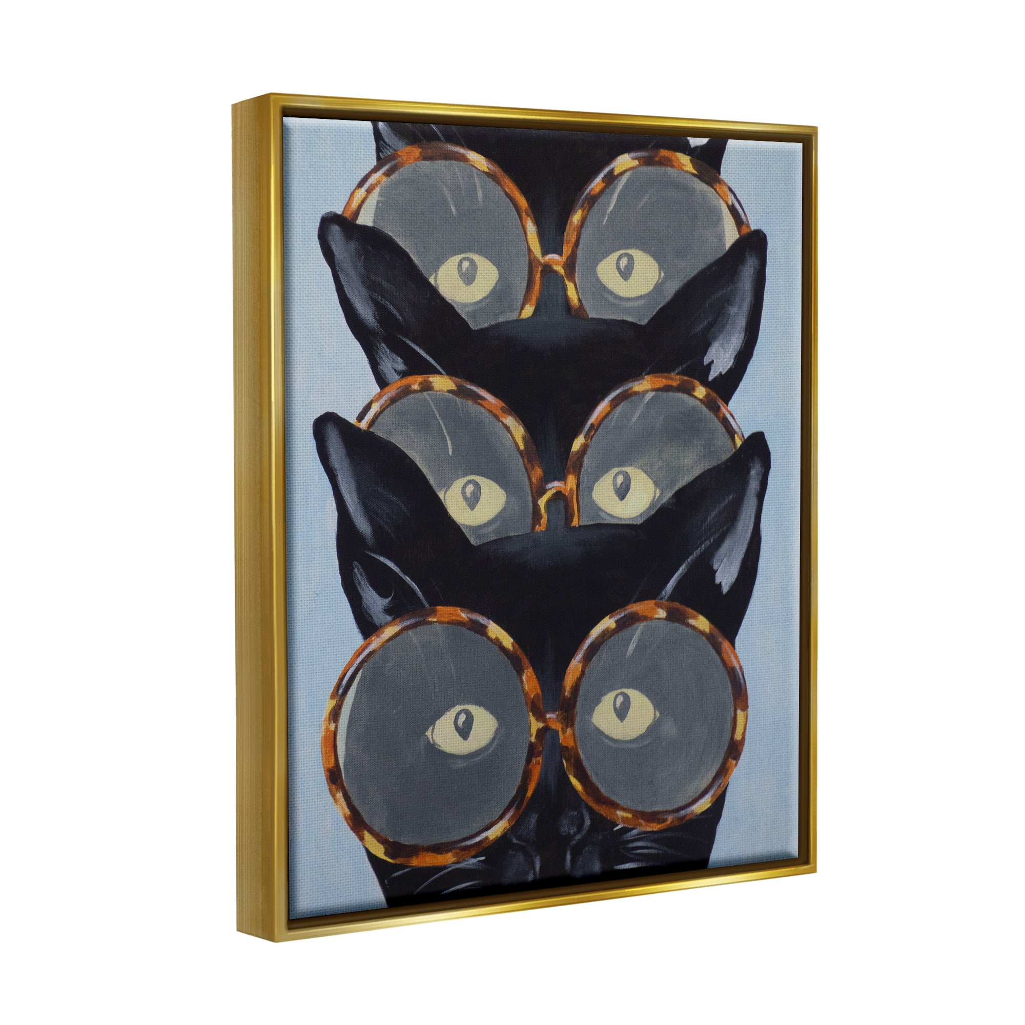 Stupell Industries Funny Black Cats In Glasses Animals & Insects Painting Gold Floater Framed Art Print Wall Art