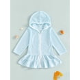 thumbnail image 2 of Argulvti Kid Girls Swim Coverups Solid Color Long Sleeve Hooded Dress Zip-Up Robe Towel Beachwear, 2 of 7