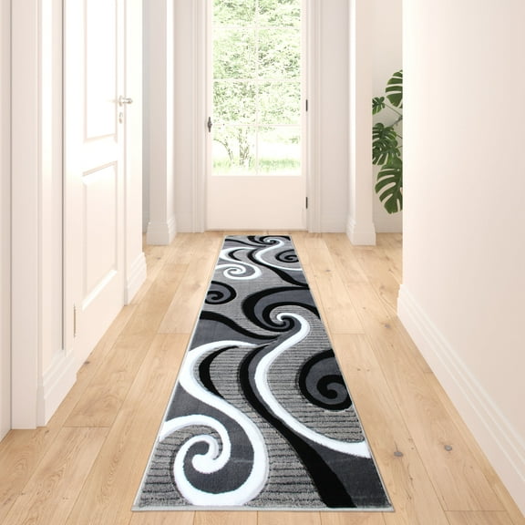 Masada Rugs High Quality Hand Carved Area Rug Modern Contemporary Grey White Black (2 Feet X 7 Feet 3 Inch) Runner