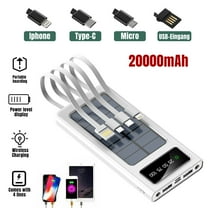 MDHAND 20000mAh Solar Power Bank Battery Pack with 4 Cables, Portable Solar Charger with Dual 5V USB Ports for Cell Phone