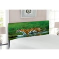 thumbnail image 2 of Safari Headboard, Siberian Tiger Panthera Tigris Altaica in the Water Greenery Lake River Wildlife, Upholstered Decorative Metal Bed Headboard with Memory Foam, Full Size, Apricot Green, by Ambesonne, 2 of 4