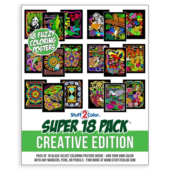 Stuff2Color 18 Fuzzy Coloring Posters 9.75" x 7.5" Velvet Coloring Posters