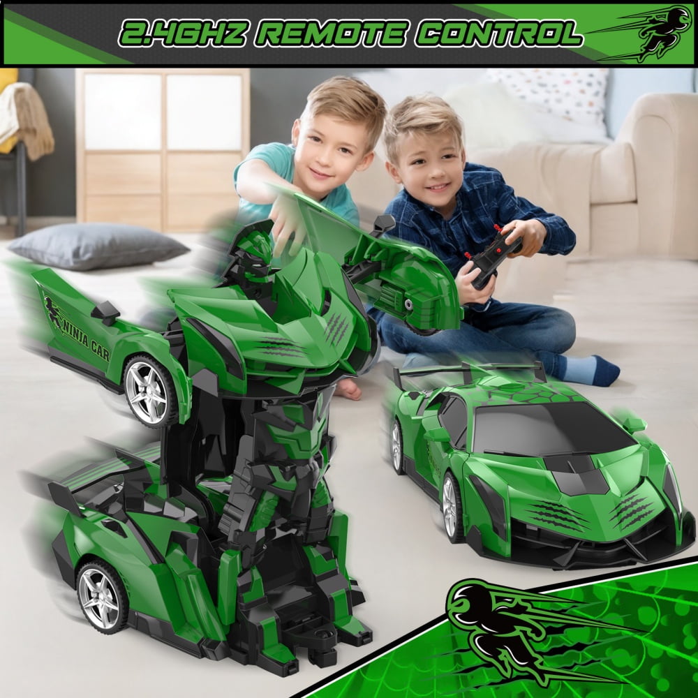 Wupuaait 2.4Ghz Transform Rc Cars 1:18 Scale Remote Control Car Transforming Robot, One-Button Deformation 360° Rotation Car Toy Gifts for Boys 3-12, Ninja