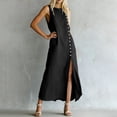 thumbnail image 5 of Makaor Linen Dresses for Women Plus Size Sheath Button Maxi Dresses Sleeveless Solid Crew Neck Beach Vacation Clothes Black S, 5 of 7
