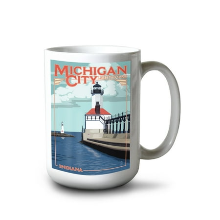 

15 fl oz Ceramic Mug Indiana Michigan City Lighthouse Dishwasher & Microwave Safe