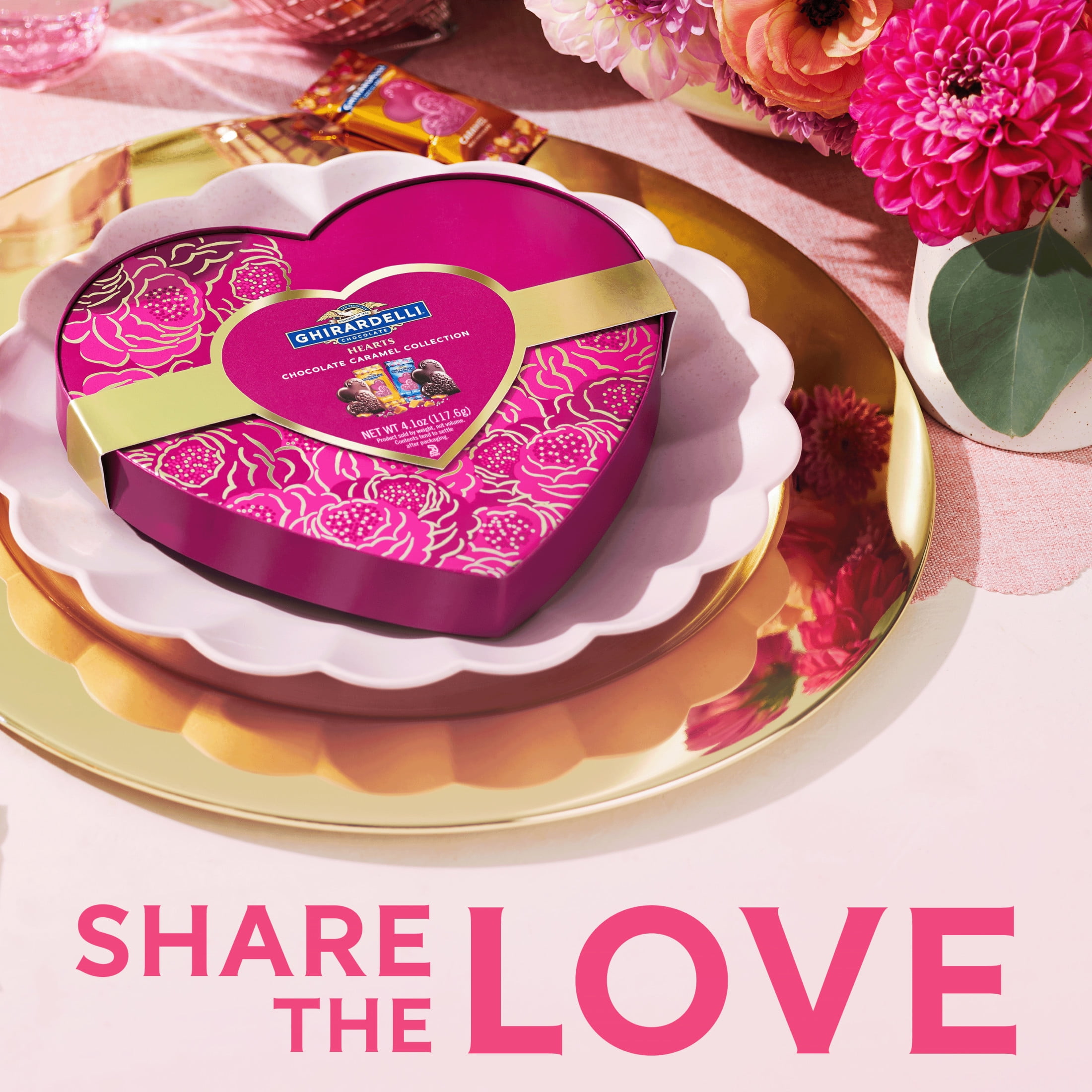 GHIRARDELLI Chocolate Caramel Hearts Collection Heart Shaped Box, 6.9 oz
