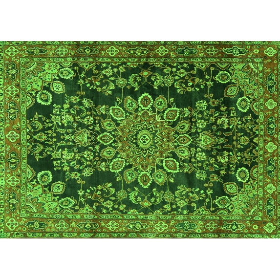 Ahgly Company Indoor Rectangle Medallion Green Traditional Area Rugs, 7' x 10'