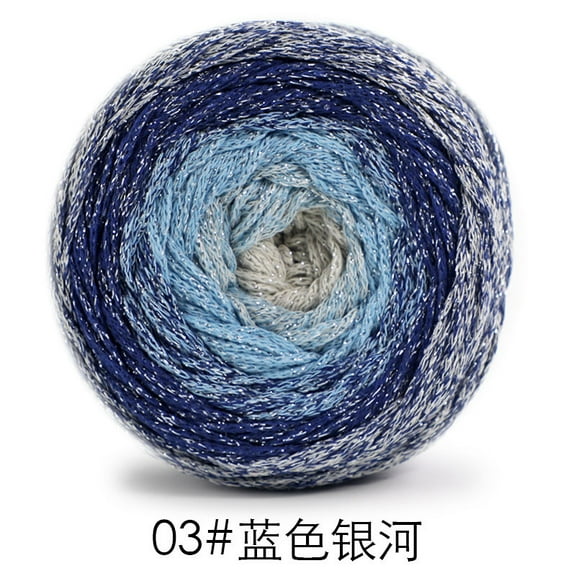 XmhyTop-A 200g Cake Yarn with Silver Sparkle Hollow Cotton Thread for Crochet, Gradient Sparkling Crochet Bag Yarn, Shimmer Knitting Yarn,Blue
