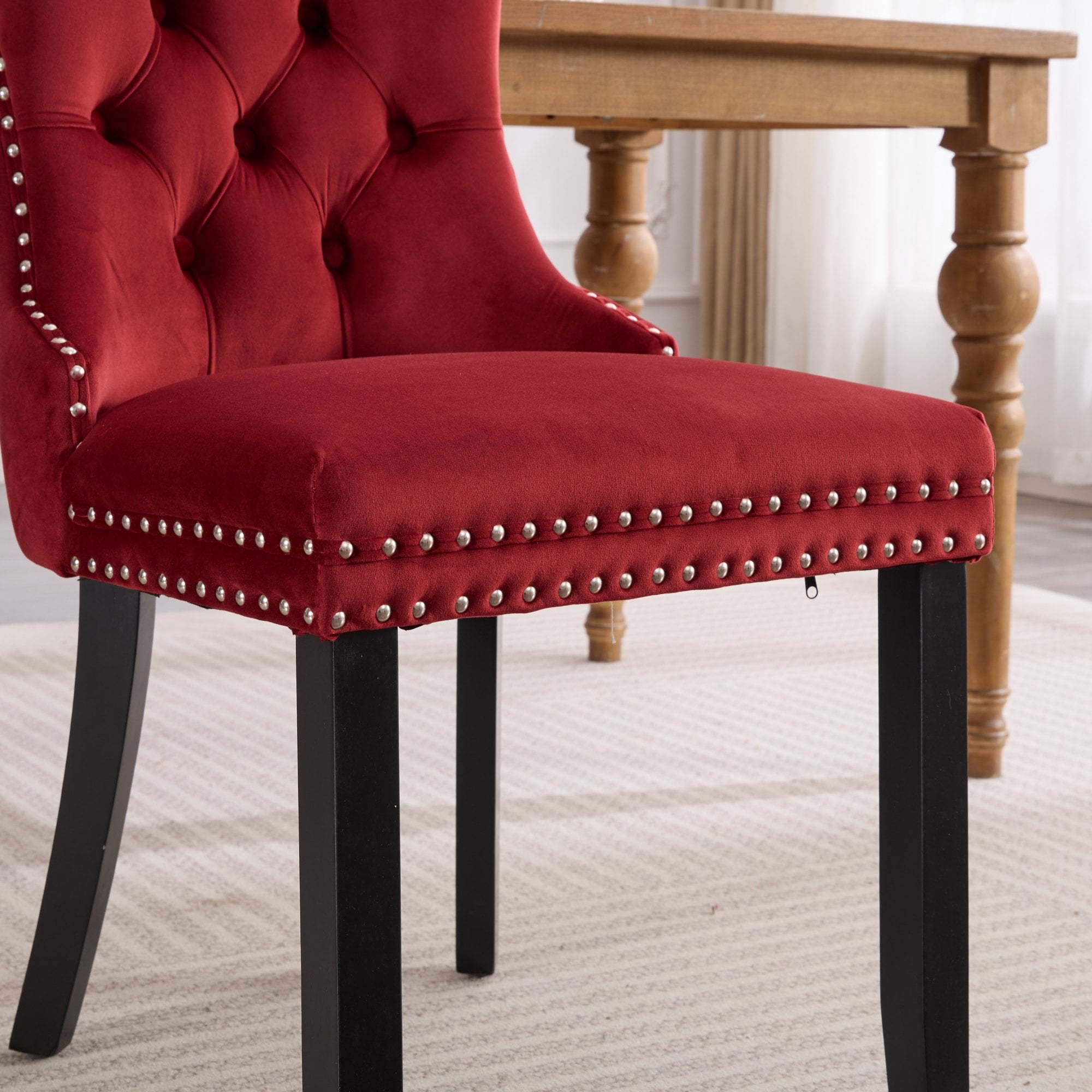 Miniyam Dining Chair Set of 2, High-end Tufted Velvet Upholstered, Wine Red