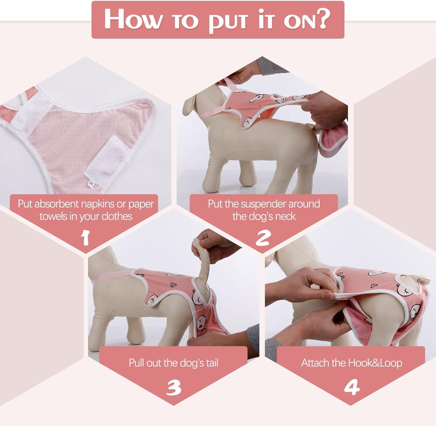 BURIBURI Dog Diaper Suspenders Female, Washable Dog Panties for Dogs in Heat, Escape Proof Dog Underwear Diapers, Reusable Pet Sanitary Pantie for Small Medium Girl Dogs