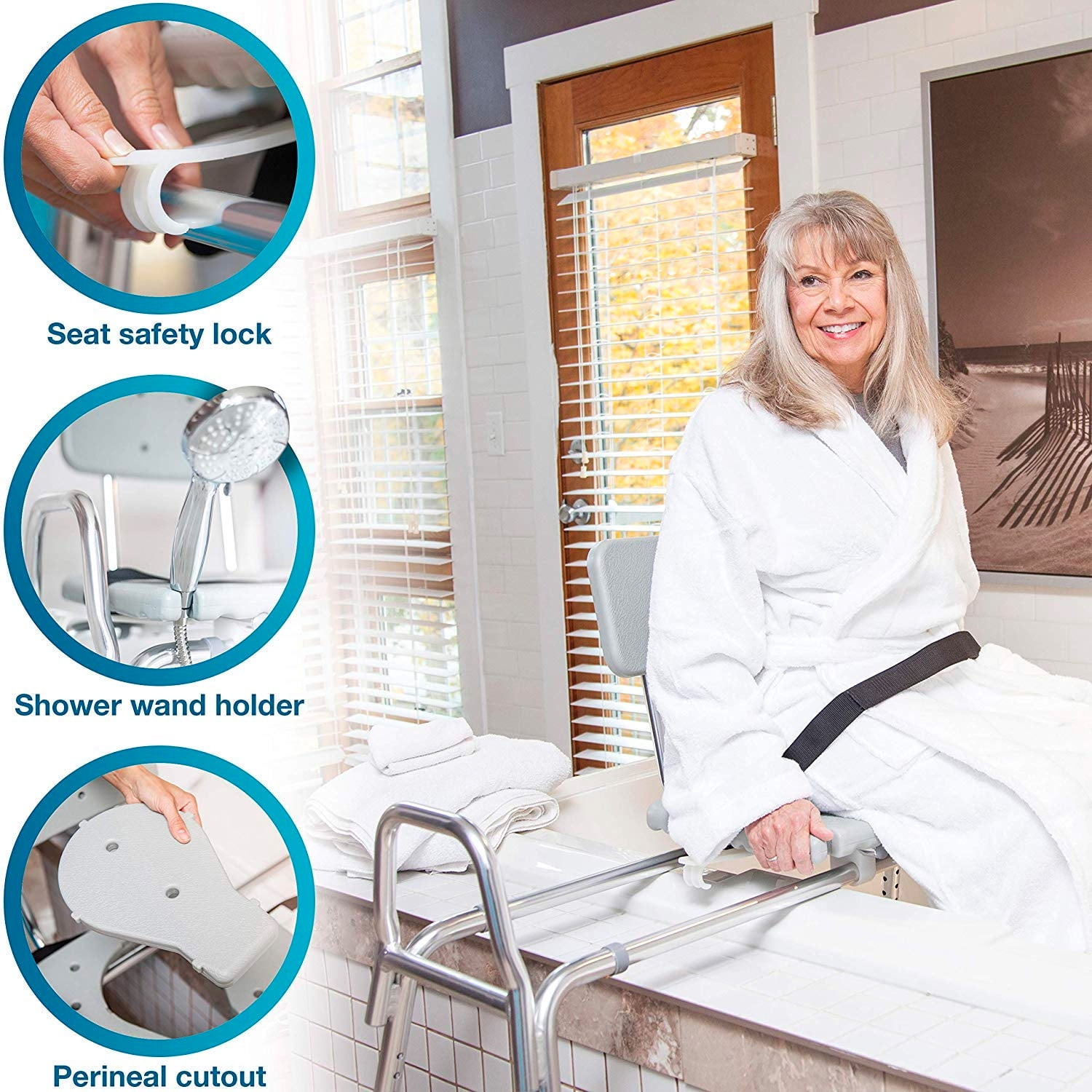 DMI Sliding Tub Transfer Bench and Shower Chair, Adjustable Height Bath Safety Seat, 400 lb Capacity, Cut-Out Seat