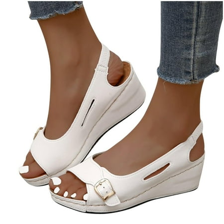 

Women s Vintage Buckle Wedge Heel Open Toe Low Fish Mouth Roman Sandals