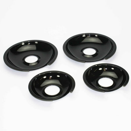 Range Kleen 8-Piece Drip Pan and Trim Ring, Style D fits Hinged Electric Ranges GE/Hotpoint/Kenmore, Black Porcelain
