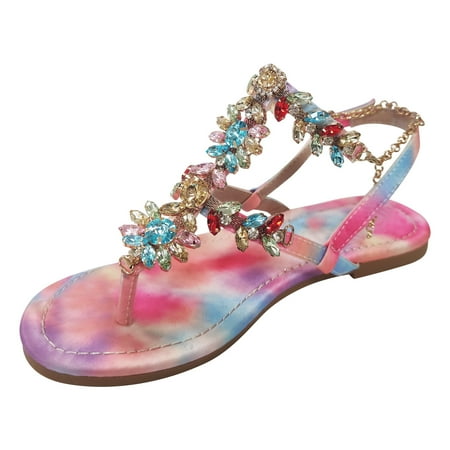 

WANYNG Women Sandals Flat Rhinestone Thong Sandals Comfortable Walking Flat Slip On Thong Sandals Sandals Slippers for Women Memory Foam Women Wide Width Hiking Sandals