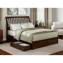 Roslyn Queen Wood Platform Bed with Panel Footboard & Storage Drawers in Walnut